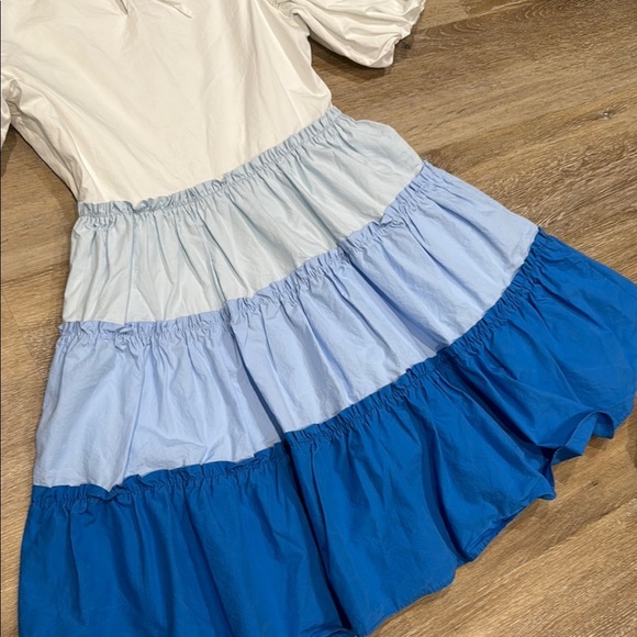 English Factory Size XS White and Blue Bubble Mini dress  Balloon Short Sleeve - Picture 14 of 15